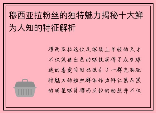 穆西亚拉粉丝的独特魅力揭秘十大鲜为人知的特征解析